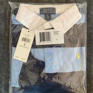 POLO Ralph Lauren BOY Striped Cotton Rugby (LS) Shirt - BLUE/NAVY - Size 6
